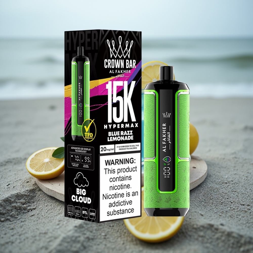 Al Fakher Crown Bar 15K Hypermax DTL Vape 22ml 600mAh Type-C Niebieska Malina Lemoniada