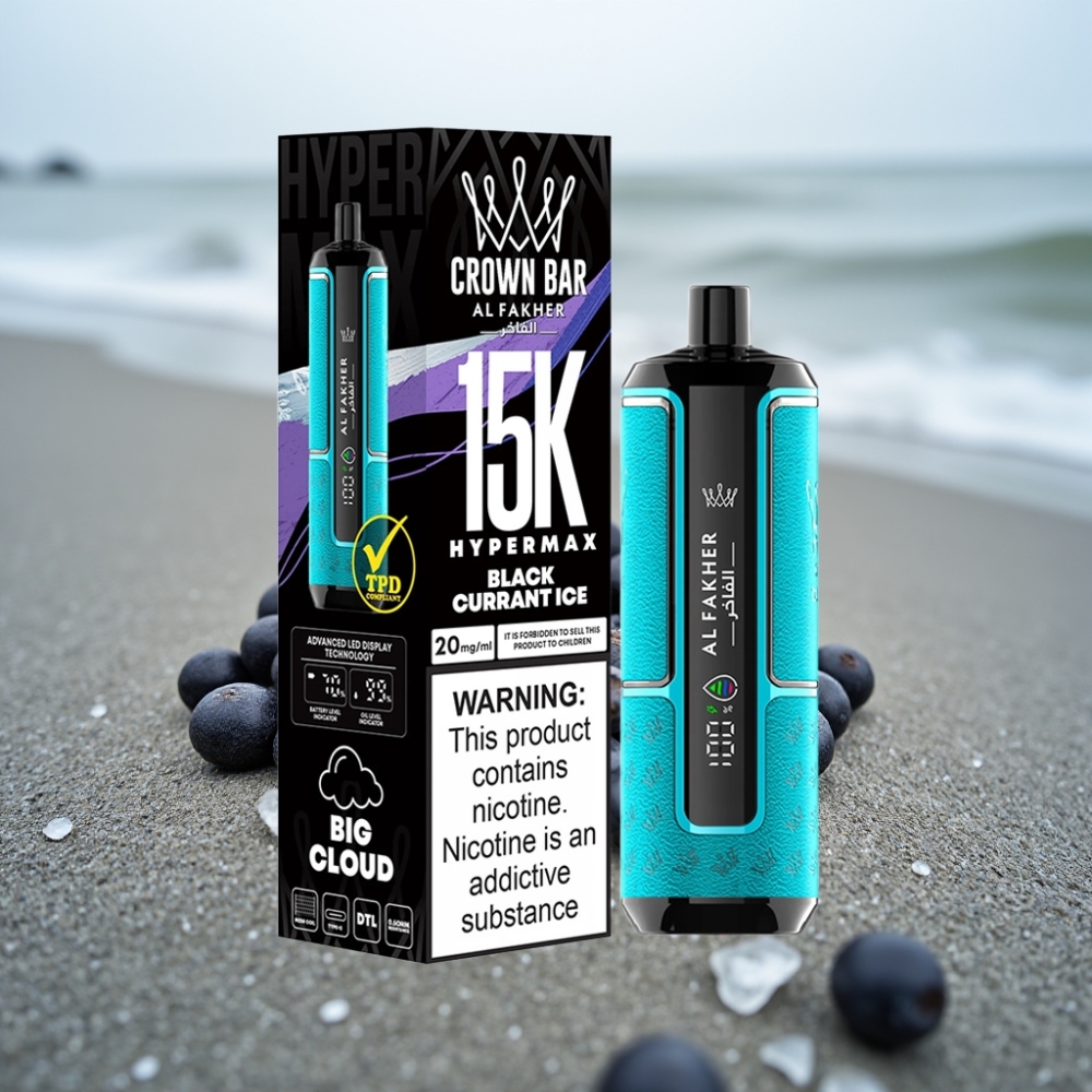 Al Fakher Crown Bar 15K Hypermax Jednorazowy E-papieros 22ml 600mAh Czarna Porzeczka Lód