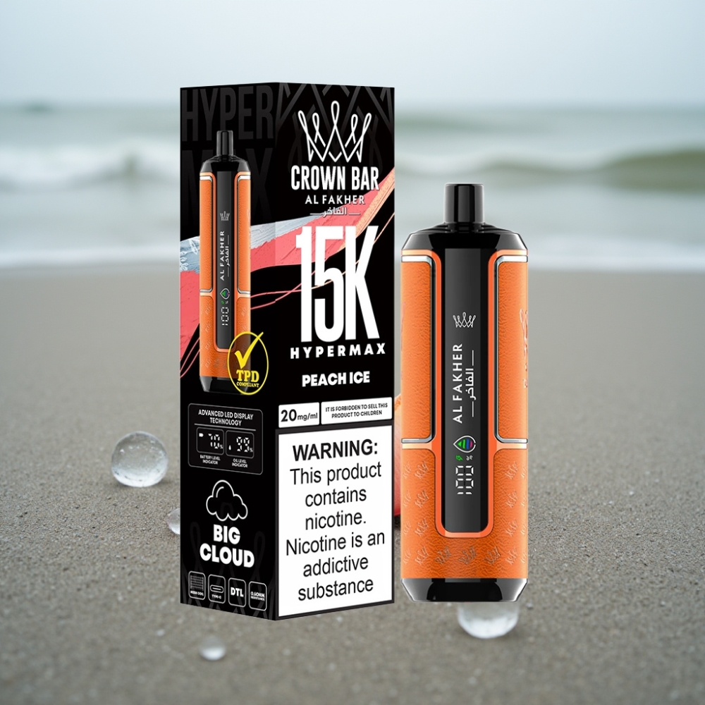 Al Fakher Crown Bar 15K Hypermax Jednorazowy E-papieros Brzoskwiniowy Lód 22ml 600mAh Type-C