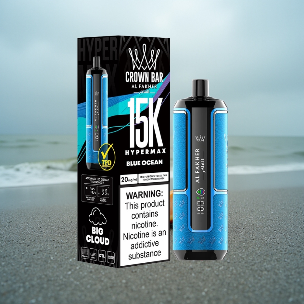 Al Fakher Crown Bar 15K Hypermax Jednorazowy E-papieros Błękitny Ocean 22ml 600mAh Type-C