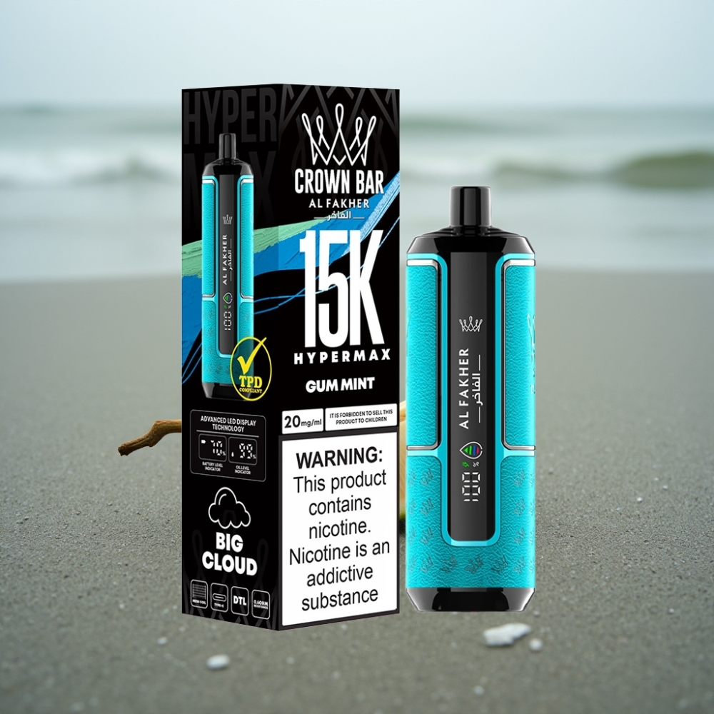 Al Fakher Crown Bar 15K Hypermax Jednorazowy E-papieros Gumowa Mięta 22ml 6mg/ml