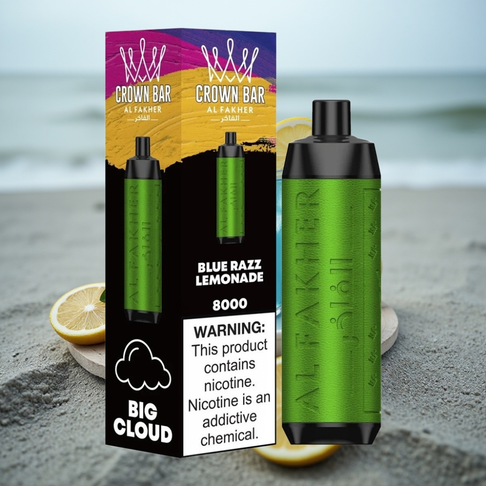 Al Fakher Crown Bar 8000 Crystal Disposable Vape 18ml 5mg Nikotyny Smak Niebieska Malina Lemoniada