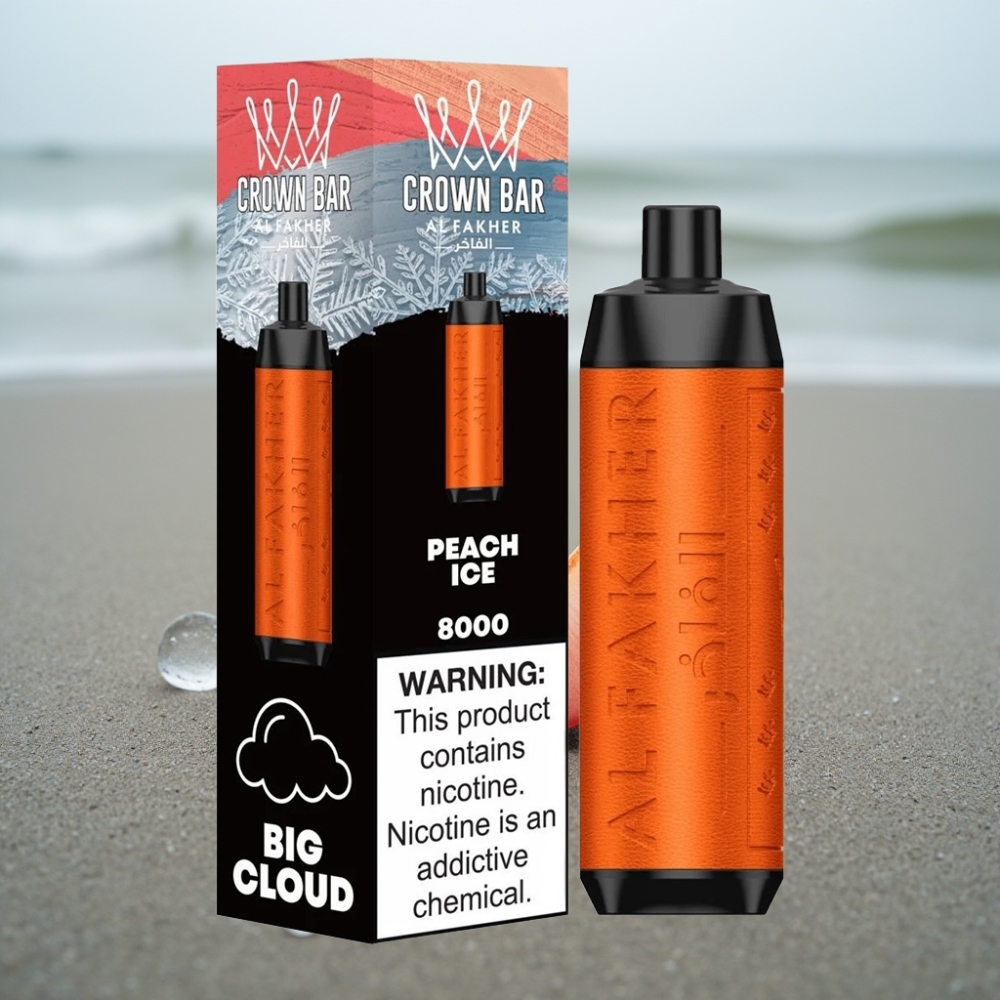 Al Fakher Crown Bar 8000 Crystal Disposable Vape Brzoskwiniowy Lód 18ml 5mg USB-C