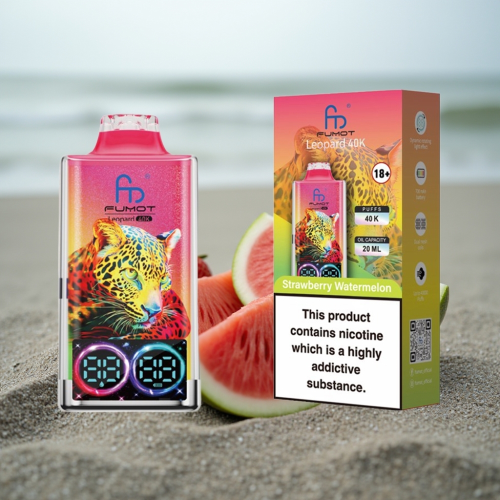 Fumot Leopard 40K Puffs Dual Mesh 700mAh Truskawka Arbuz Type-C Cyfrowy Wyświetlacz
