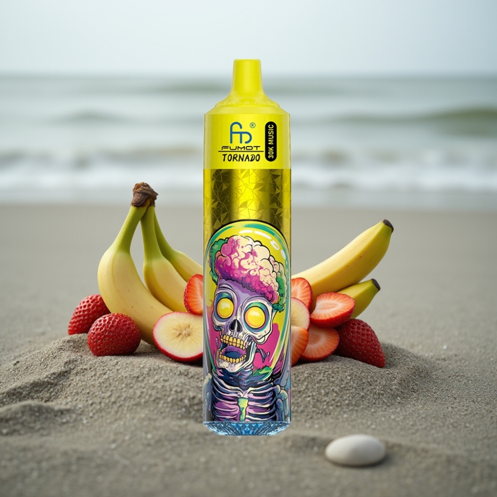 Fumot RandM Tornado 30000 Puffs 30mL 2/5 Bateria 600mAh LED Smak Banan Truskawka