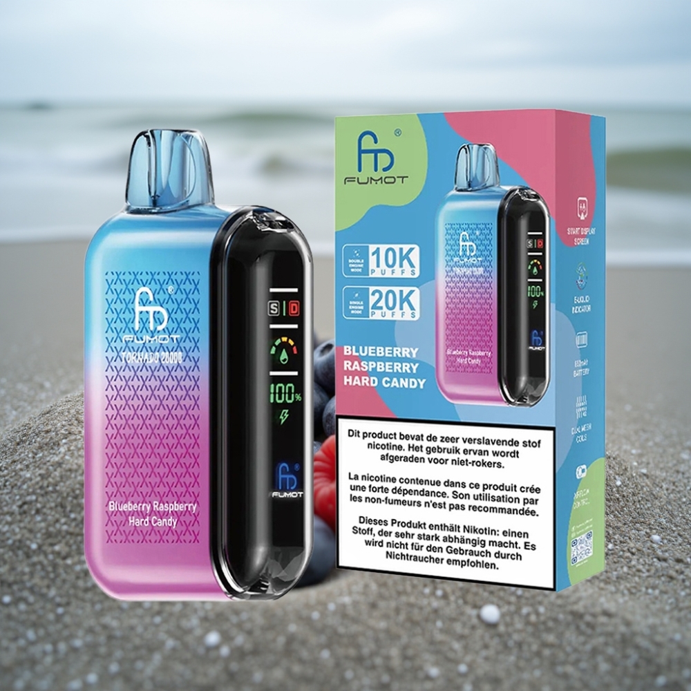 Fumot Tornado 20000 Puffs Dual Mesh Coil 20ml 850mAh Smart Display Borówka Malina Cukierek