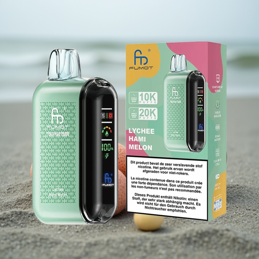 Fumot Tornado 20000 Puffs Pod Jednorazowy Dual Mesh 20ml Smak Liczi Melon Hami