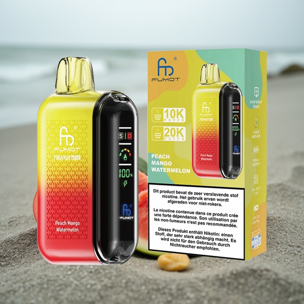 Fumot Tornado 20000 Puffs Podwójna Siatkowa Cewka 20ml Brzoskwinia Mango Arbuz