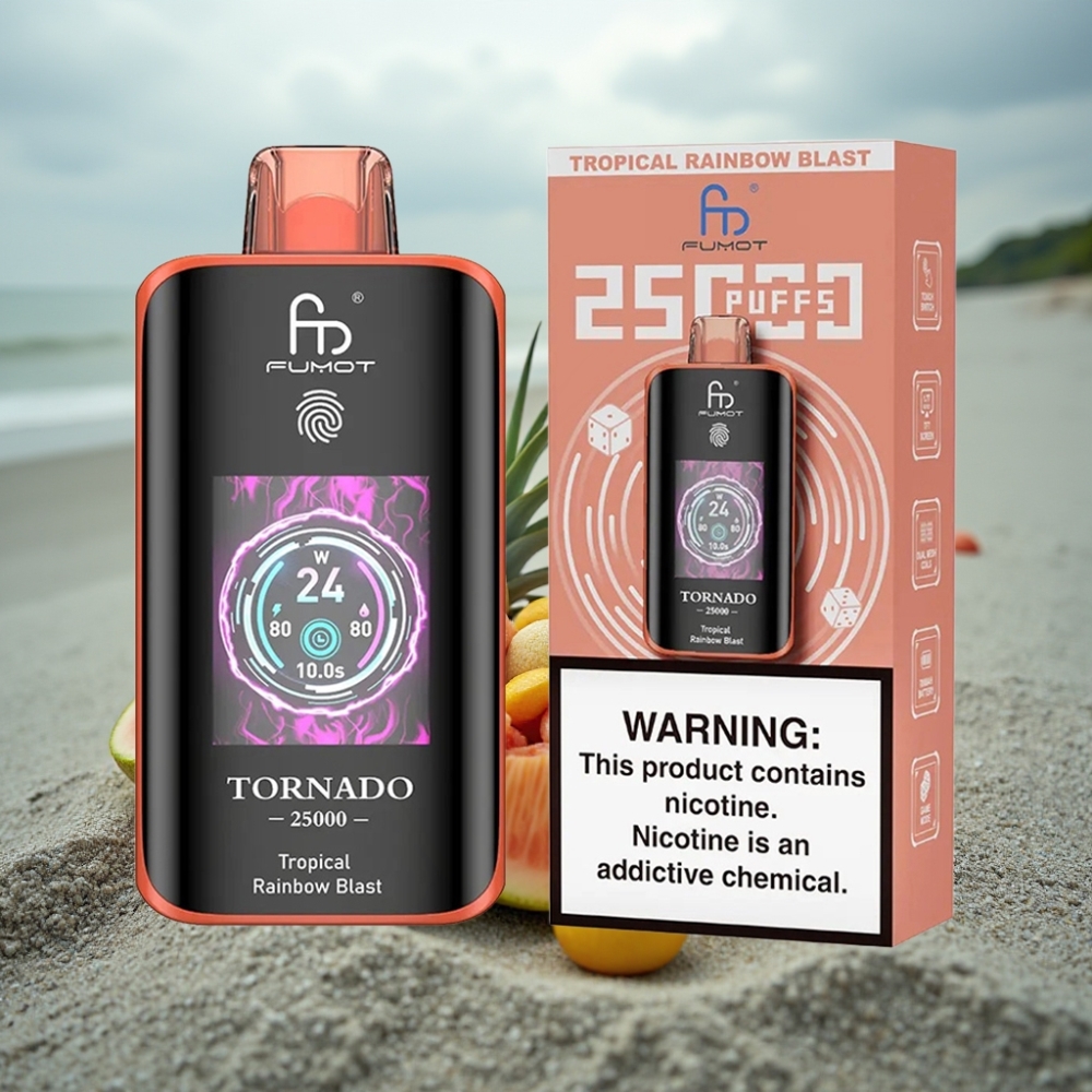 Fumot Tornado 25000 Puffs HD Ekran 700mAh Ładowanie Type-C Tropikalna Tęcza