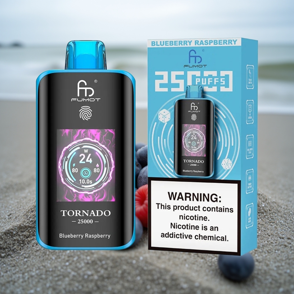 Fumot Tornado 25000 Puffs HD Ekran 700mAh Ładowany Smak Borówka Malina