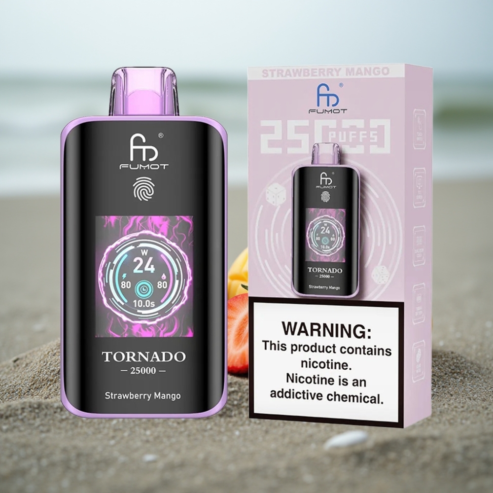 Fumot Tornado 25000 Puffs HD Ekran 700mAh Ładowany Smak Truskawka Mango