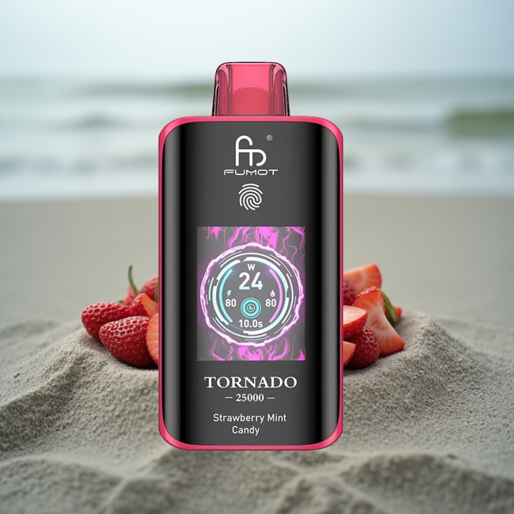 Fumot Tornado 25000 Puffs HD Ekran Ładowany Typ-C 20ml Truskawkowo-Miętowy