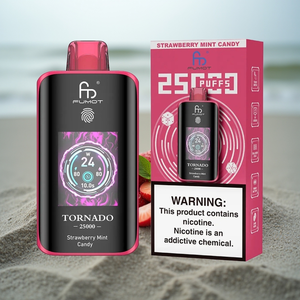 Fumot Tornado 25000 Puffs HD Ekran Ładowany Typ-C 20ml Truskawkowo-Miętowy
