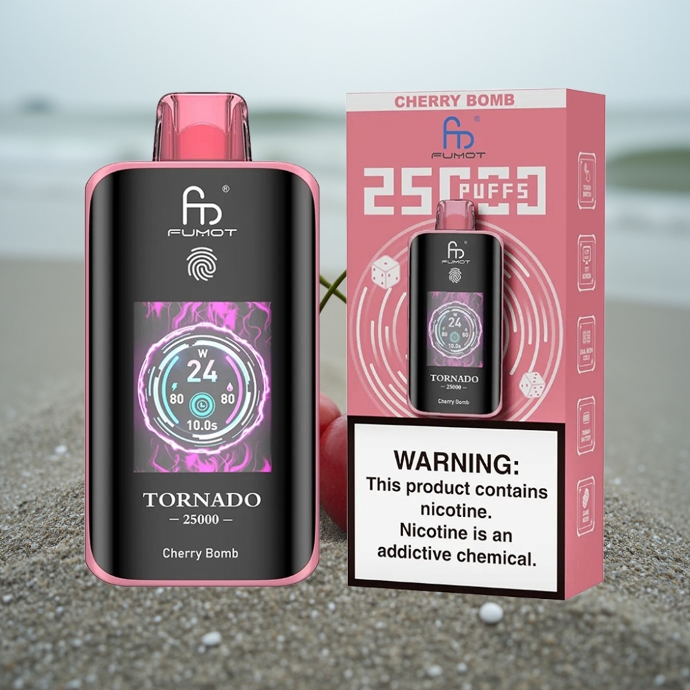 Fumot Tornado 25000 Puffs HD Ekran Ładowany Typ-C Wiśnia Bomba