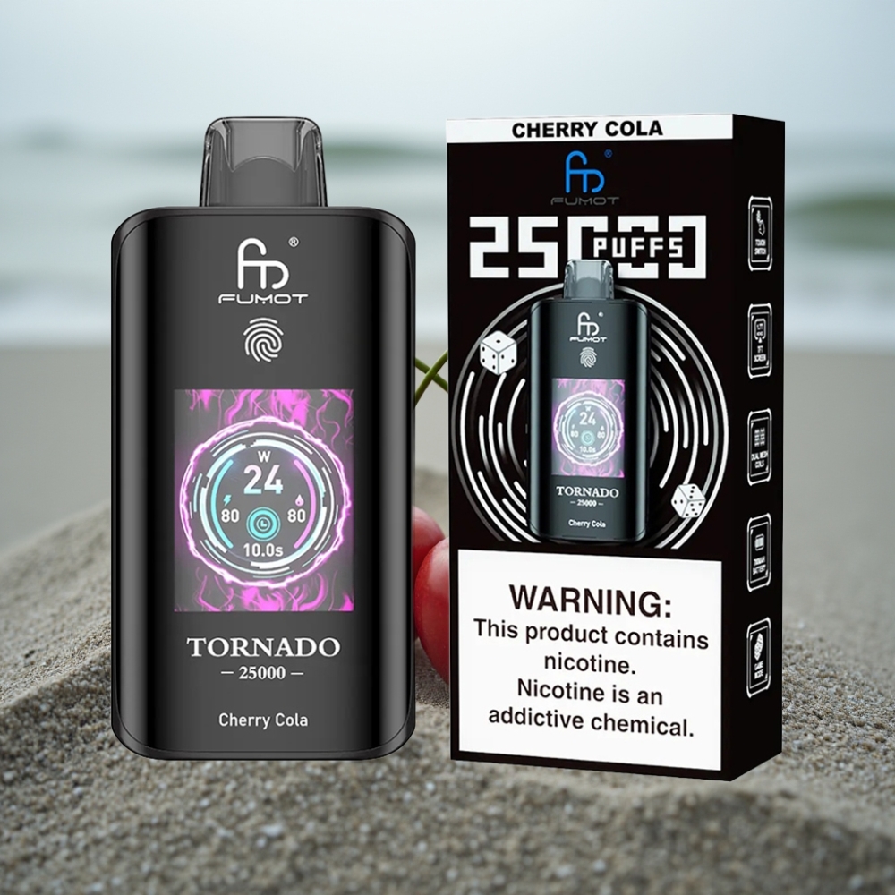 Fumot Tornado 25000 Puffs Wiśnia Cola Ekran HD Bateria 700mAh Ładowanie Type-C