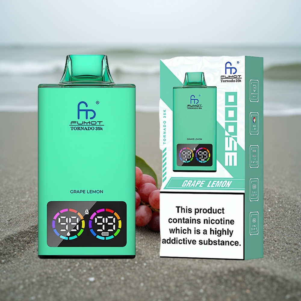 Fumot Tornado 35K Disposable Vape 35000 Puffów Dual Mesh Coil Winogrono Cytryna USB-C