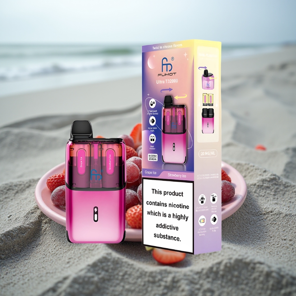 Fumot Ultra T32000 Disposable Vape 32000 Puff 800mAh 24ml Type-C Winogrono Lód - Truskawka Lód