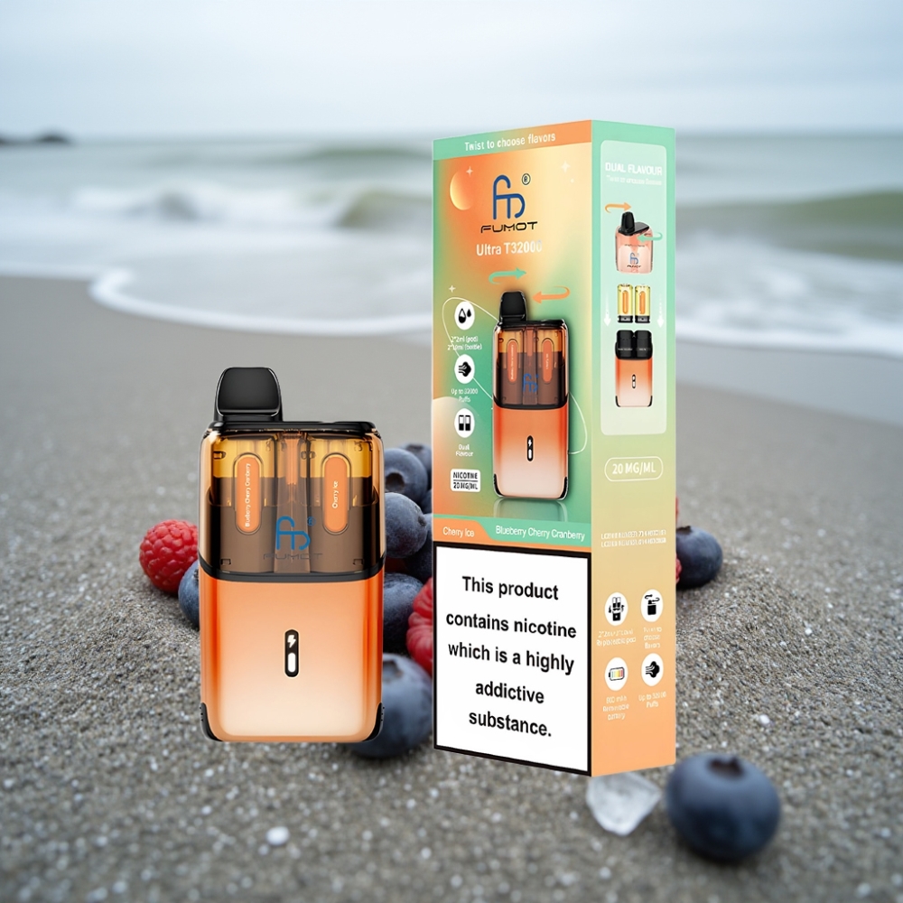 Fumot Ultra T32000 Disposable Vape 32000 Puffów 800mAh 24ml Smak Borówka-Wiśnia-Żurawina - Lodowa Wiśnia Typ-C MESH