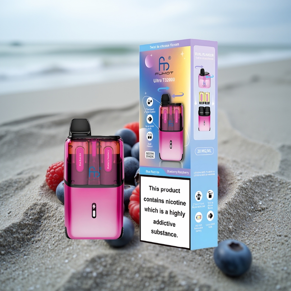 Fumot Ultra T32000 Disposable Vape 32000 Puffów Smak Blue Razz Ice - Jagoda Malina 800mAh Ładowanie Type-C 24ml Płynu