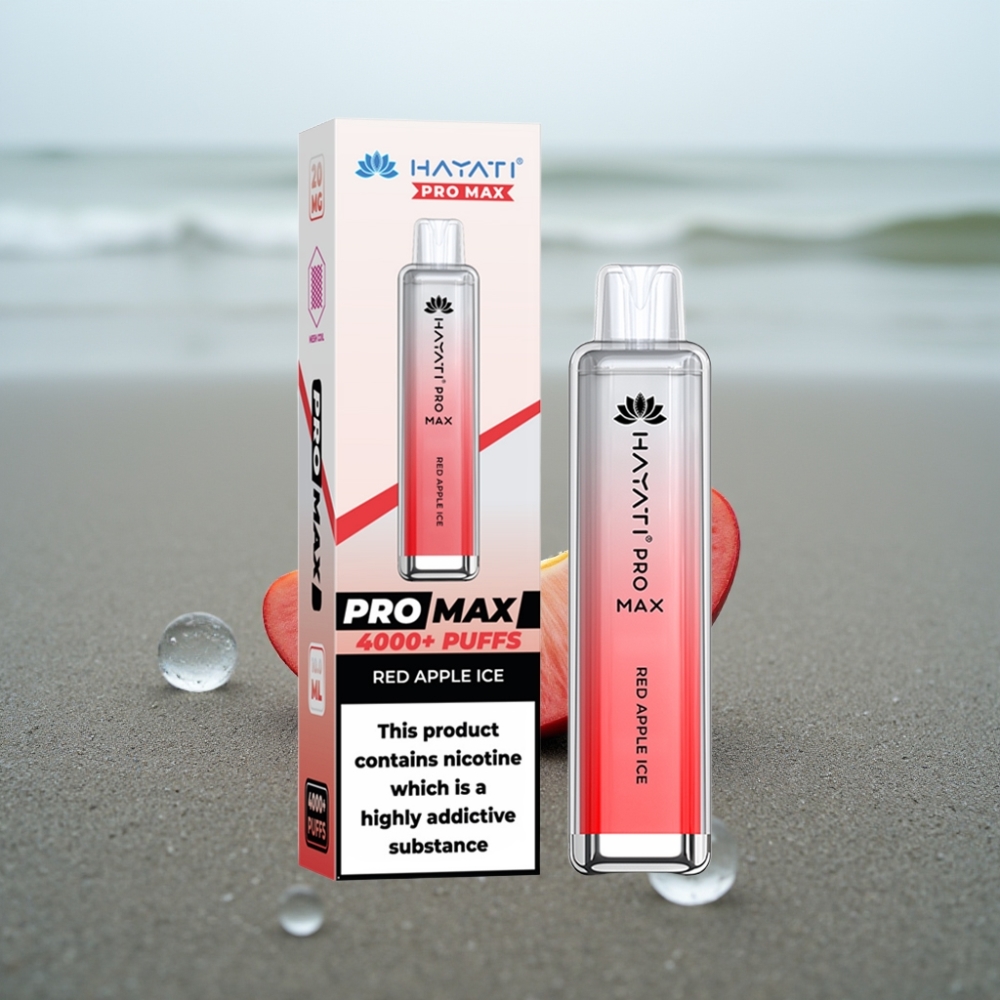 Hayati Pro Max 4000 Puffs Jednorazowy E-papieros Czerwone Jabłko z Lodem 1400mAh Dual 11 Ohm Mesh Coil LED