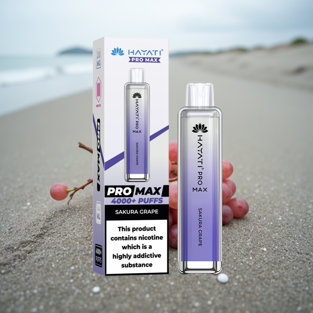 Hayati Pro Max 4000 Puffs Jednorazowy E-papieros Wiśnia Winogrono 1400mAh Dual Coil LED