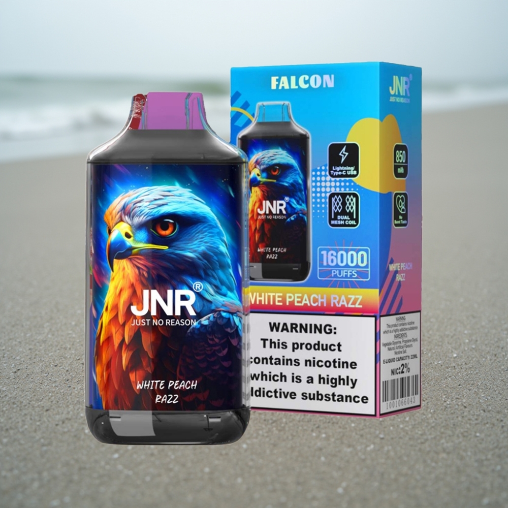 JNR Falcon 16000 Puffs Biała Brzoskwinia Razz 850mAh 22ml Dual Mesh Coil Typ C