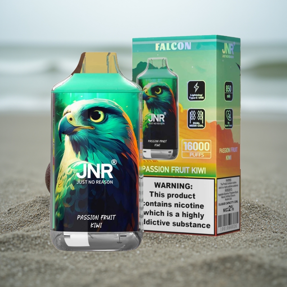 JNR Falcon 16000 Puffs Disposable Vape Passion Fruit Kiwi (850 mAh 22ml Dual Mesh Coil Type C/Lightning Smart LED 0/2 Nikotyna)