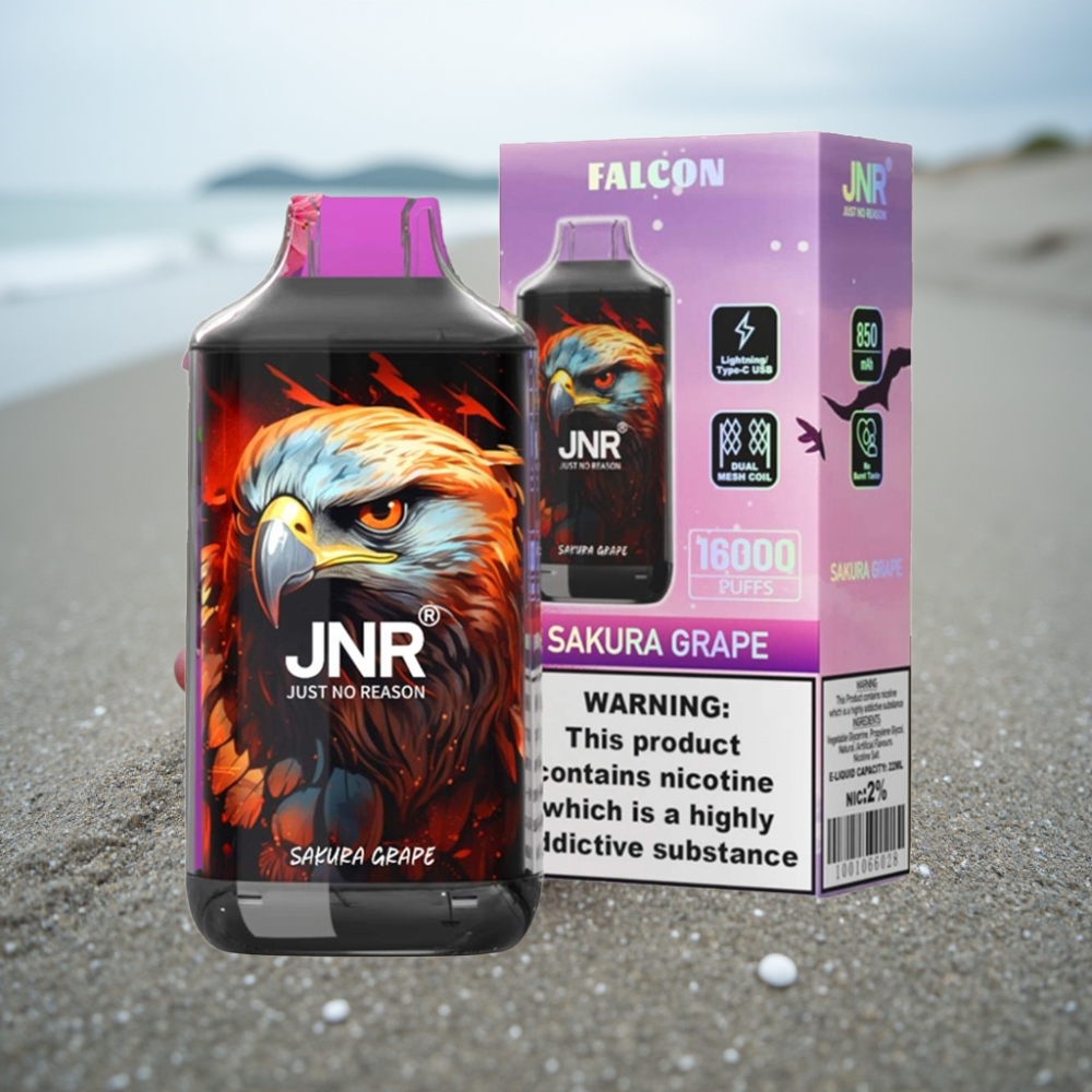 JNR Falcon 16000 Puffs Disposable Vape Wiśnia Winogrono 850mAh 22ml Dual Mesh Coil Type C Smart LED 0/2
