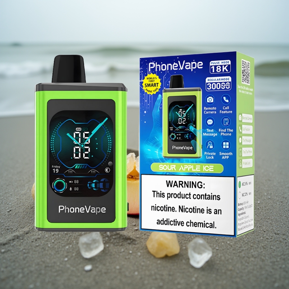 JNR PhoneVape 30000 zaciągnięć Jednorazowy E-papieros Kwaśne Jabłko z Lodem 850mAh Turbo Aplikacja
