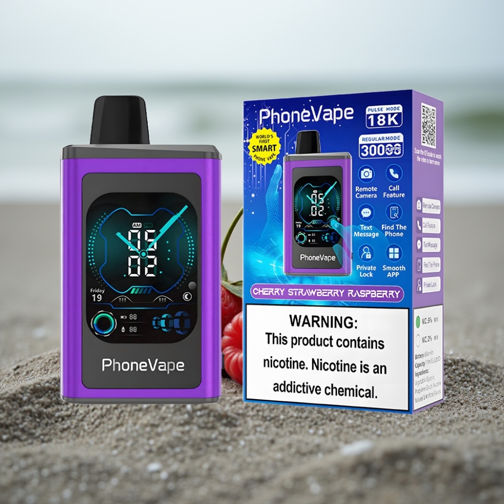 JNR PhoneVape 30000 zaciągnięć Jednorazowy E-papieros Wiśnia Truskawka Malina 850mAh Turbo Aplikacja