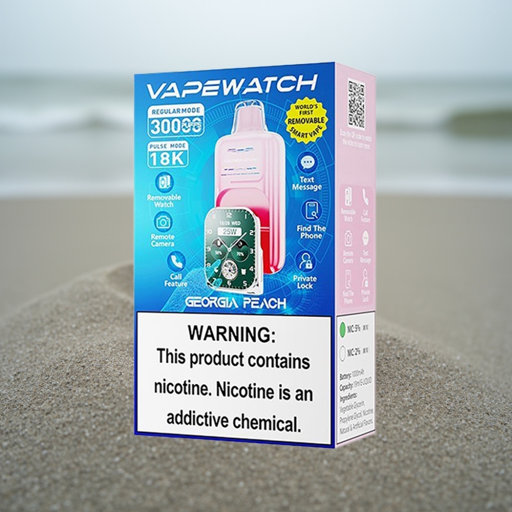 JNR VapeWatch 30000 Puffs Jednorazowy E-papieros Brzoskwiniowy Georgia 19mL 5 nikotyny Dual Mesh Coil Type-C