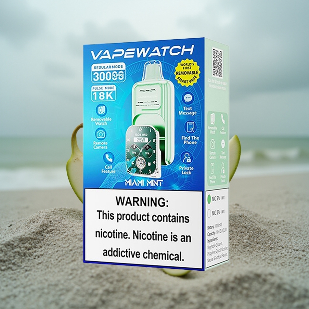 JNR VapeWatch 30000 Puffs Miami Mięta 19mL 5 nikotyny Dual Mesh Coil Type-C