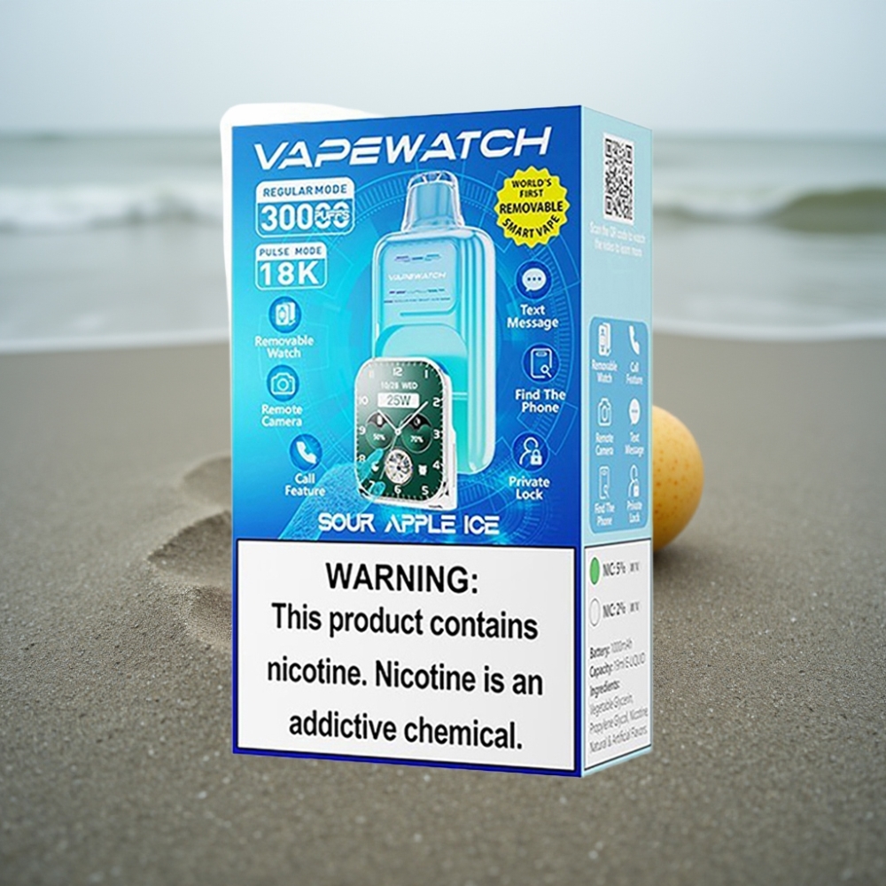 JNR VapeWatch 30000 Zaciągnięć Jednorazowy E-papieros Kwaśne Jabłko Lód 1000mAh 19mL 5 nikotyny Dual Mesh Coil Type-C