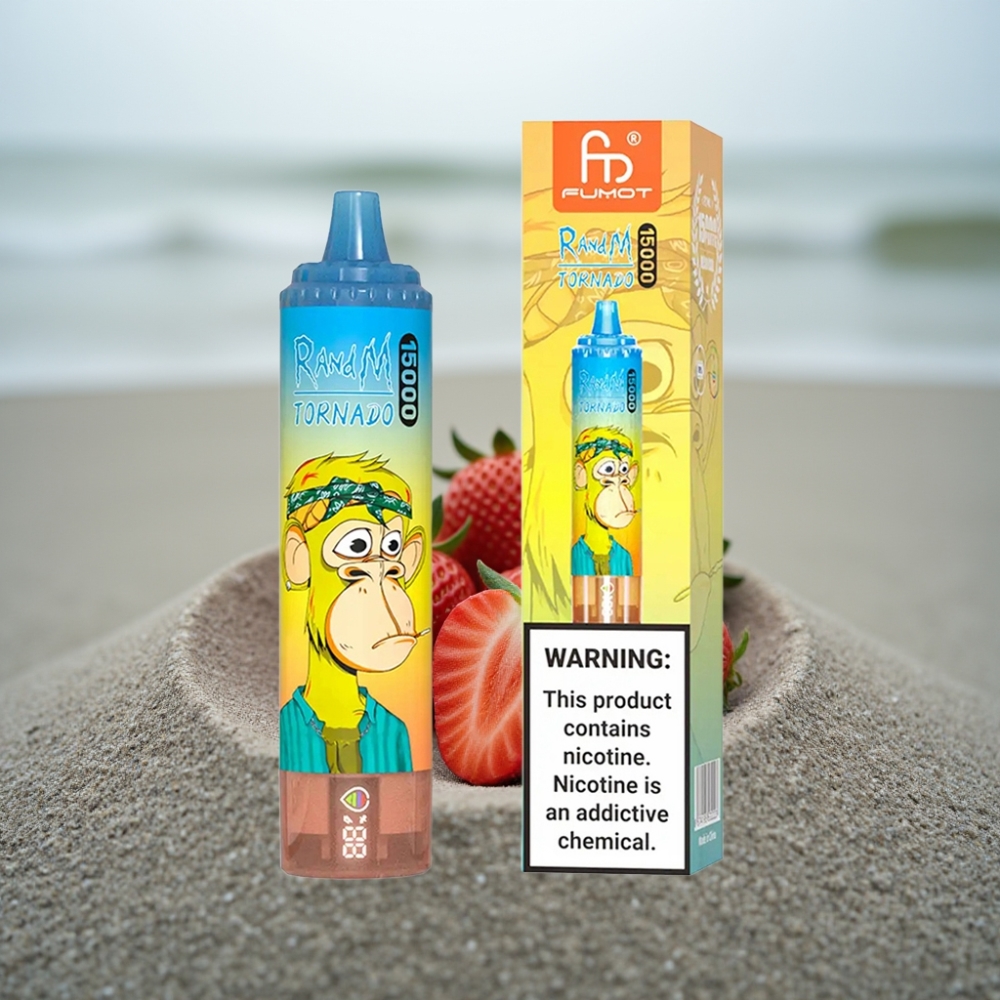 RandM Fumot Tornado 15000 Puffs 25ml 850mAh Typ-C Ekran LCD Truskawka