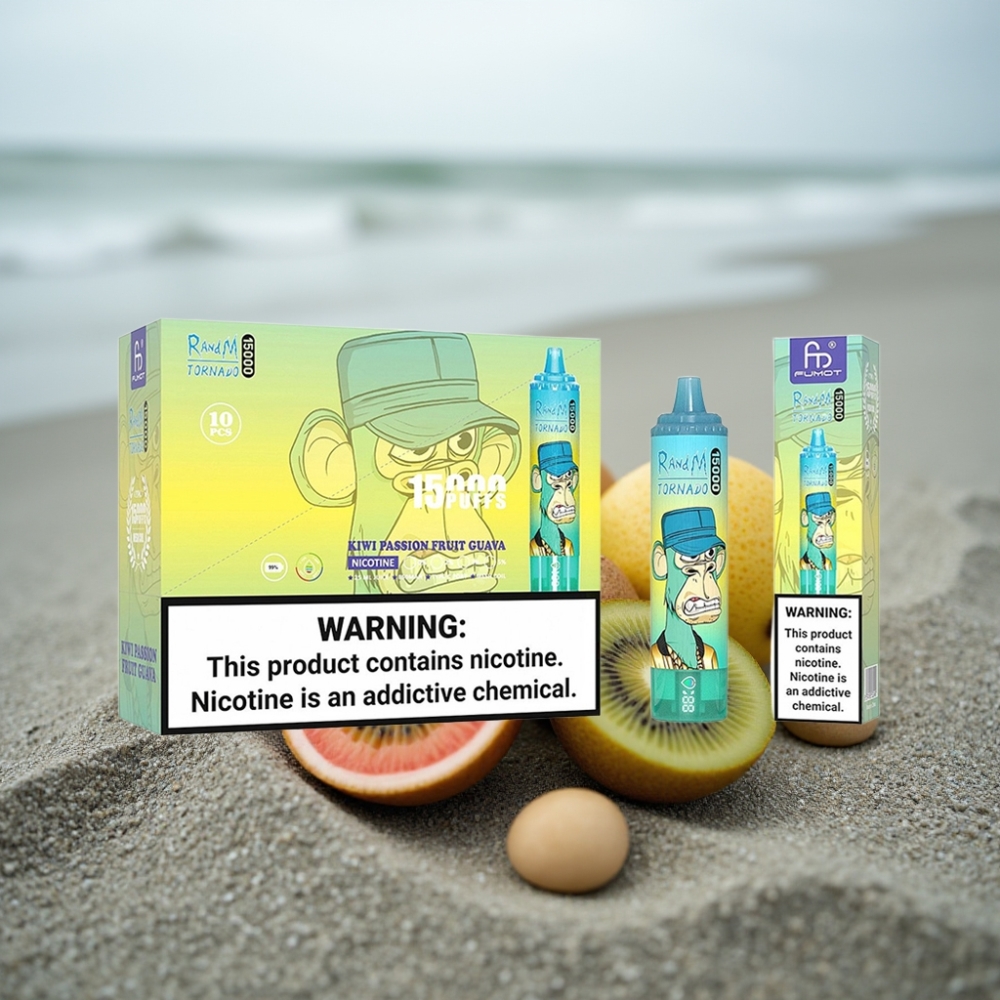 RandM Fumot Tornado 15000 Puffs Jednorazowy E-papieros Kiwi Marakuja Gujawa 25ml 850mAh Typ-C