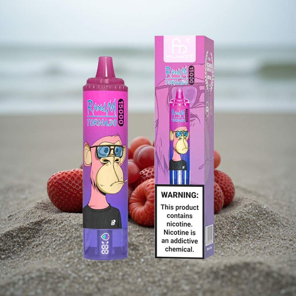 RandM Fumot Tornado 15000 Płynów Jednorazowy E-papieros Truskawka Winogrono 25ml 850mAh Typ-C LCD