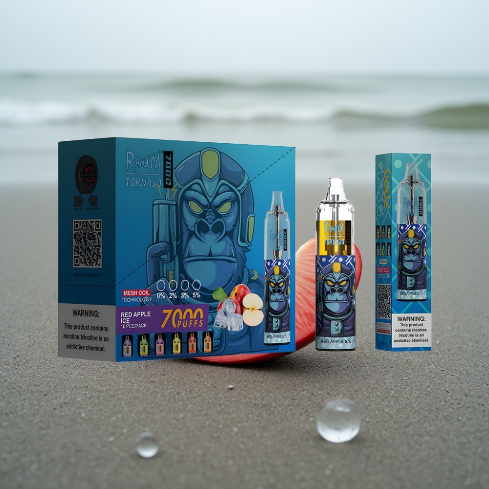 RandM Fumot Tornado 7000 Puffs 14ML 850MAH Cewka Mesh Port Type-C RGB Czerwone Jabłko Lód