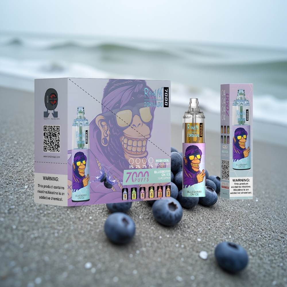 RandM Fumot Tornado 7000 Puffs 14ML 850MAH Typ-C RGB Borówka Na Lodzie