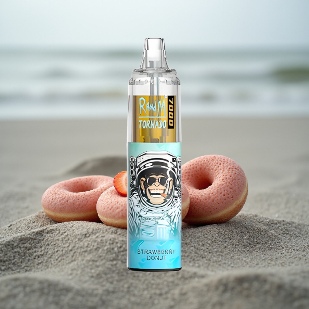 RandM Fumot Tornado 7000 Puffs 14ML 850MAH Typ-C RGB Donut Truskawkowy