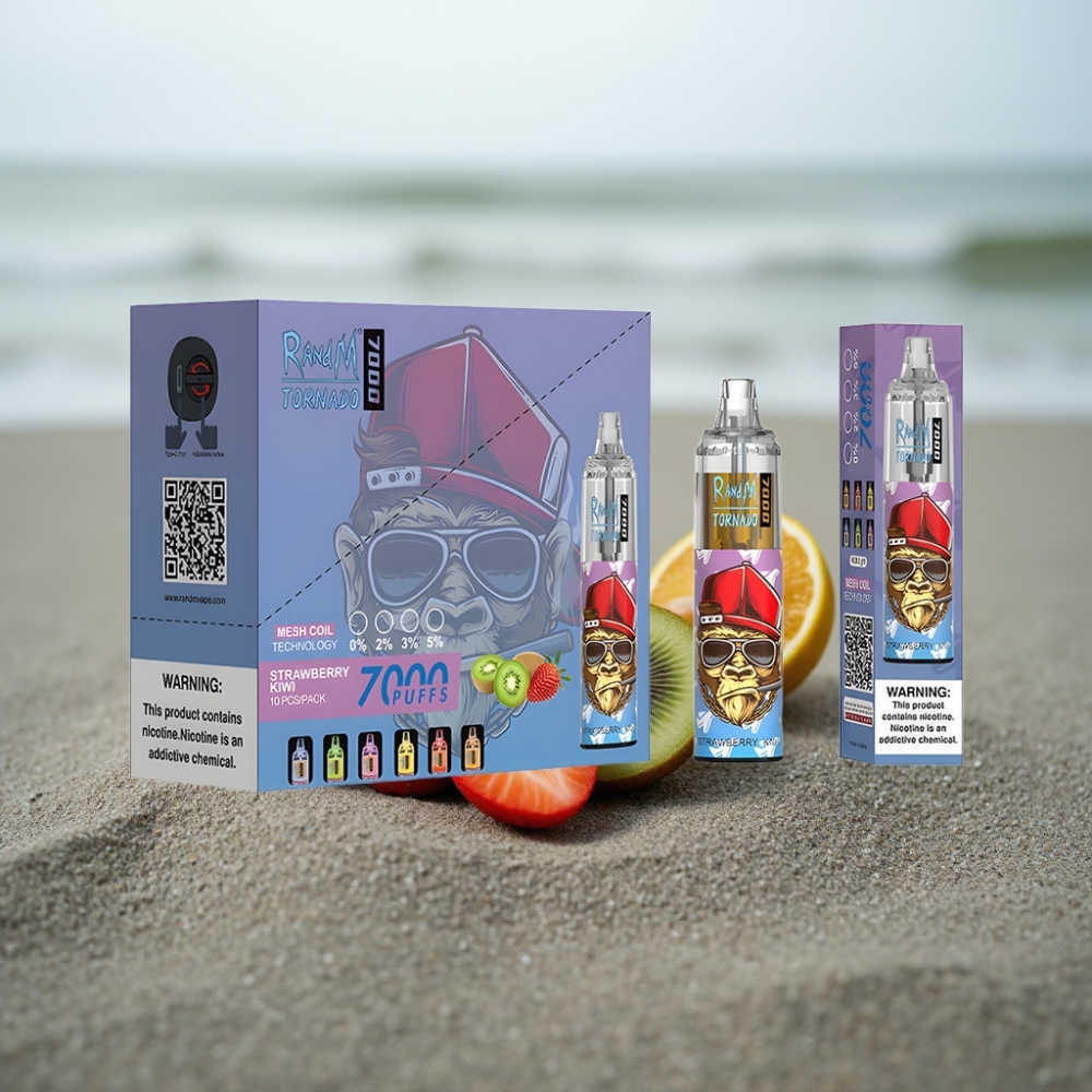 RandM Fumot Tornado 7000 Puffs 14ML 850MAH Typ-C RGB Truskawka Kiwi