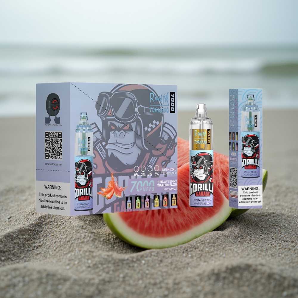 RandM Fumot Tornado 7000 Puffs 14ML Typ-C RGB Truskawka-Arbuz 0-5 Nikotyna