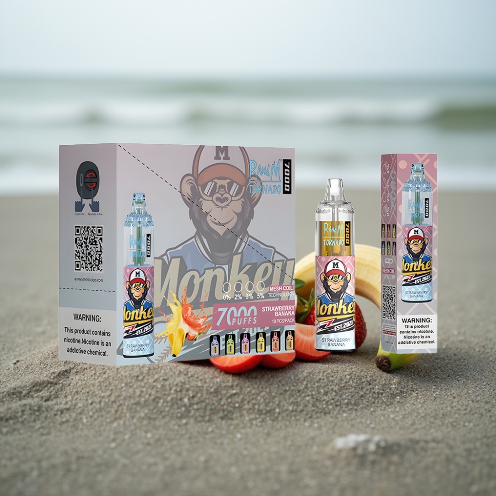RandM Fumot Tornado 7000 Puffs 14ML Typ-C RGB Truskawkowo-Bananowy