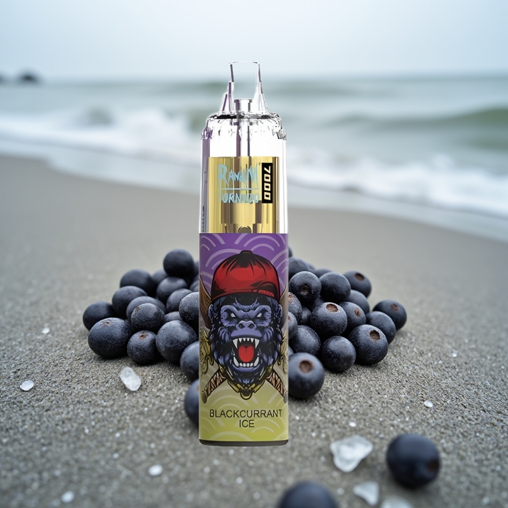 RandM Fumot Tornado 7000 Puffs Disposable Vape Czarna Porzeczka Lód 14ML Mesh Typ-C RGB