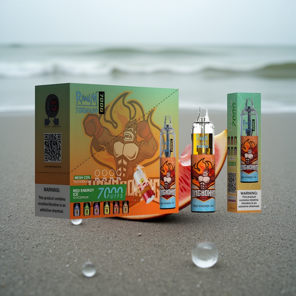 RandM Fumot Tornado 7000 Puffs Disposable Vape Czerwona Energia Lód 14 ML 850 MAH Mesh Type-C RGB 0-5 Nic