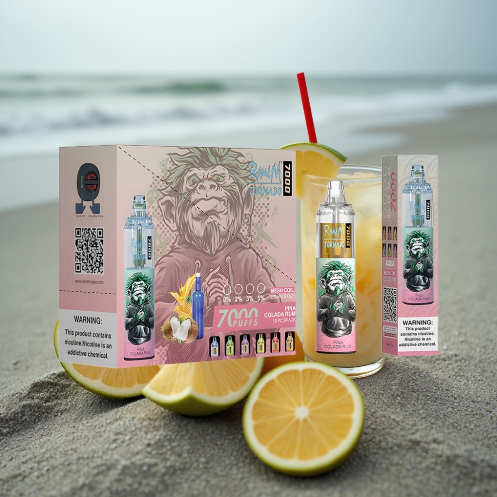 RandM Fumot Tornado 7000 Puffs Disposable Vape Kokosowa Rumowa Kolada 14 ML Typ-C RGB