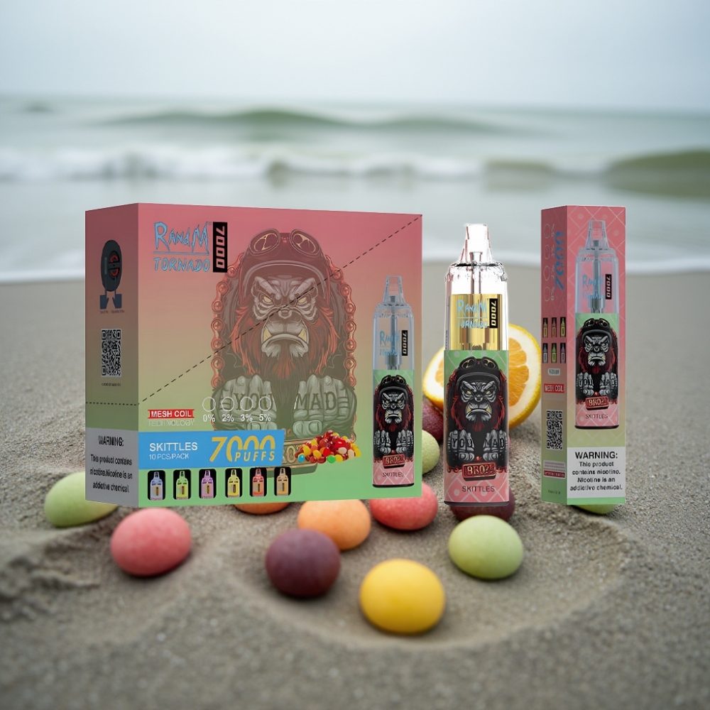 RandM Fumot Tornado 7000 Puffs Skittles (Tęcza) 14ML 850MAH Mesh Typ-C RGB Air-Adjustable