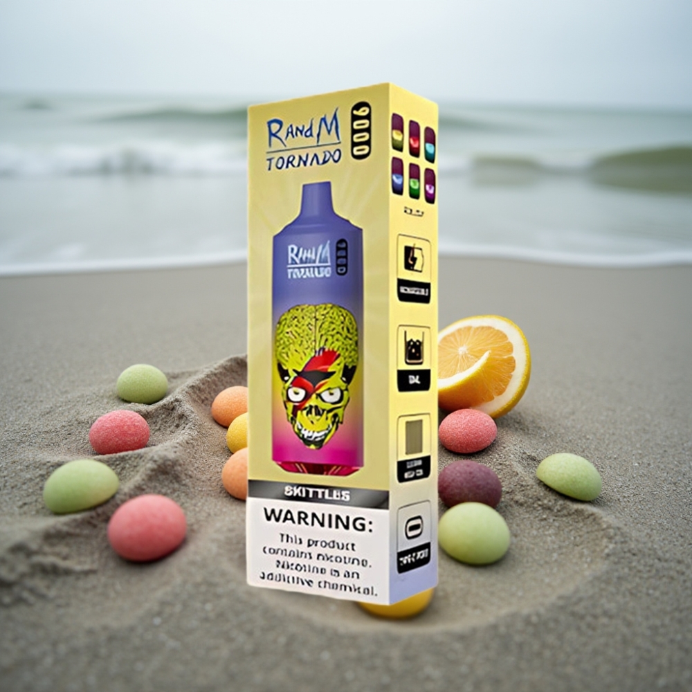 RandM Tornado 9000 Puffs Ładowany 850 mAh 18 mL Mieszanka Skittles RGB Mesh