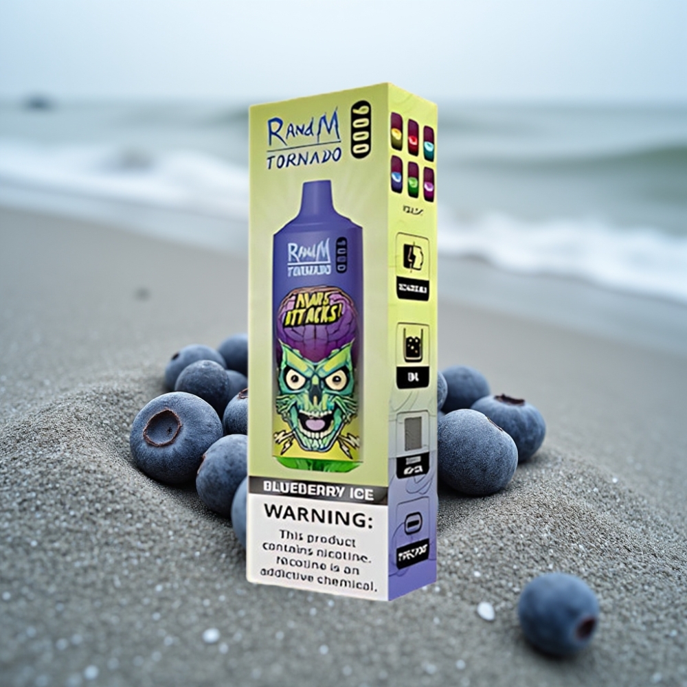 RandM Tornado 9000 Puffs Ładowany 850 mAh 18 mL Mieszka Jagód Lód RGB