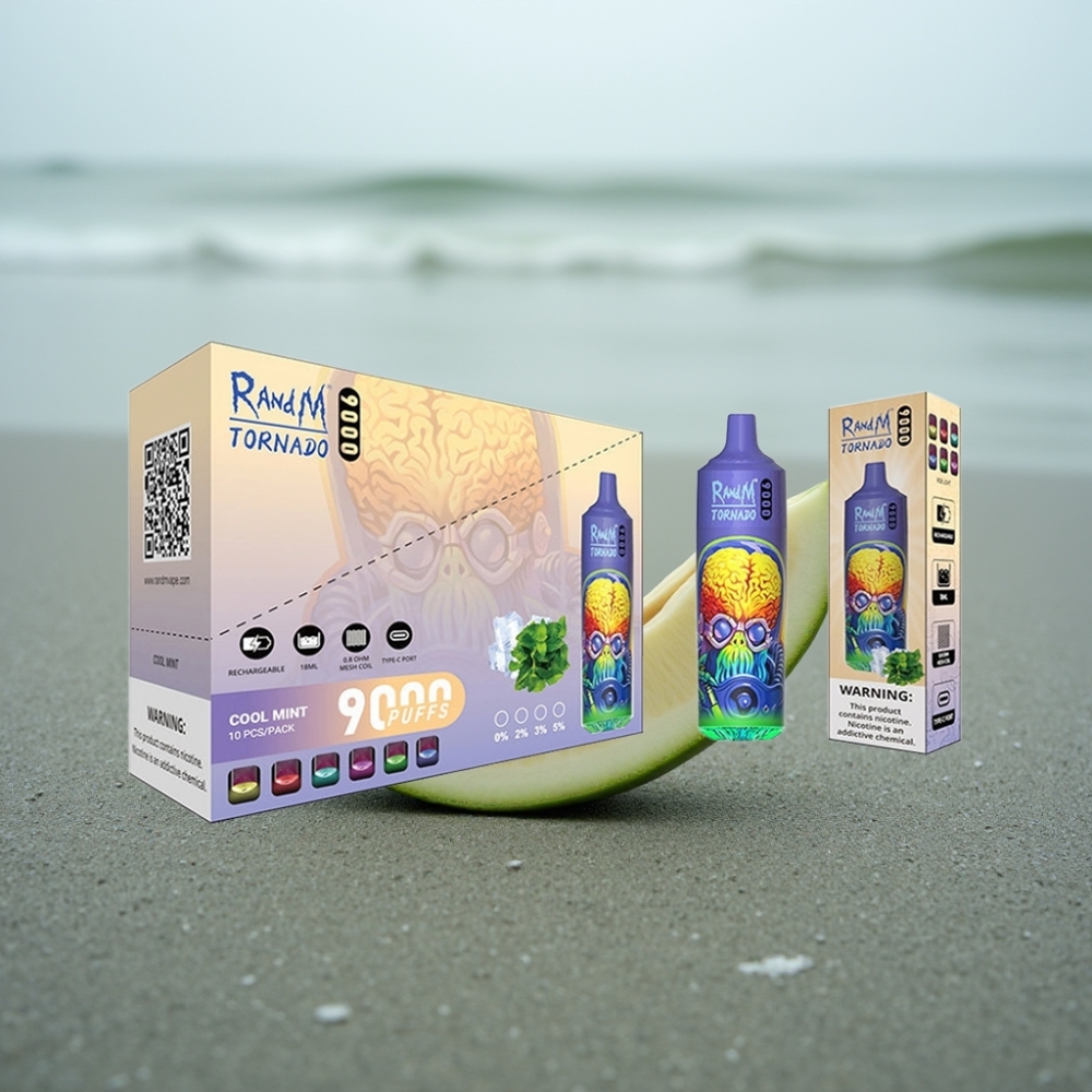 RandM Tornado 9000 Puffs Ładowany 850 mAh 18 mL Miętowy MESH RGB
