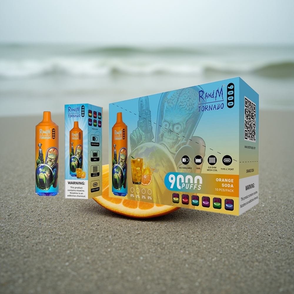 RandM Tornado 9000 Puffs Ładowany 850 mAh 18 mL Pomarańczowa Orzeźwiająca